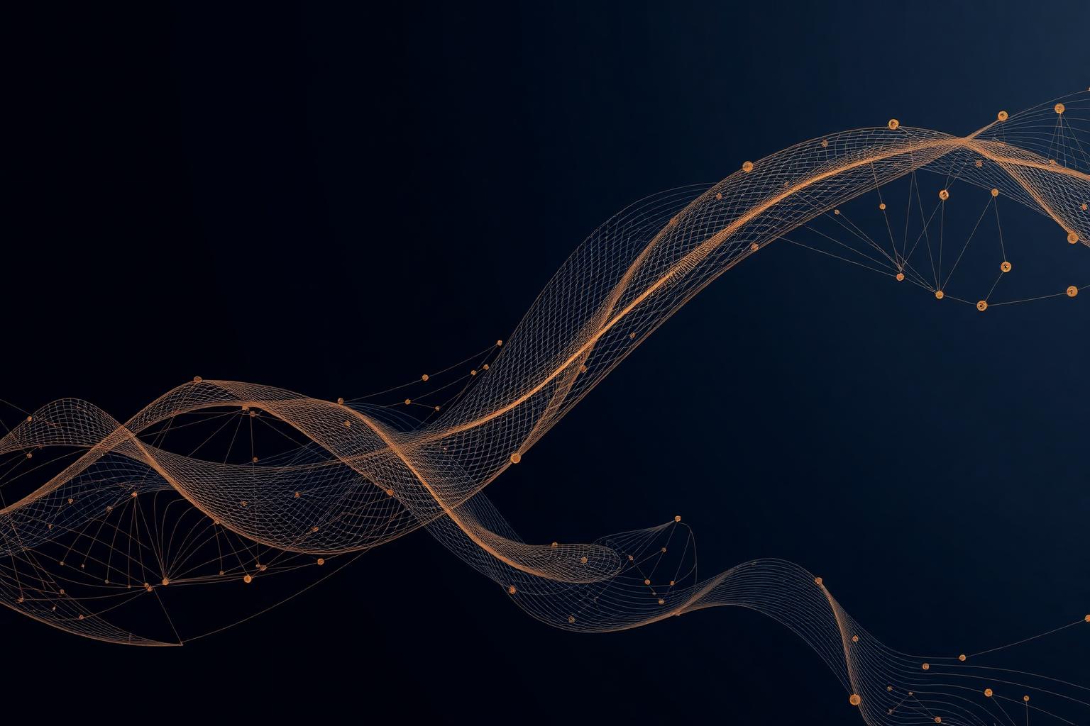 Abstract illustration of flowing data streams converging into an elegant neural lattice.
